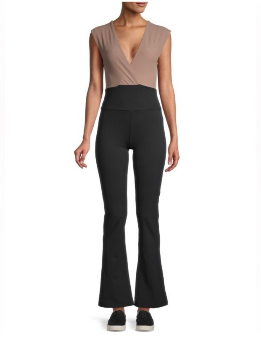 FP Movement by Free People Two-Tone High-Waist Flare Jumpsuit - Taupe & Black